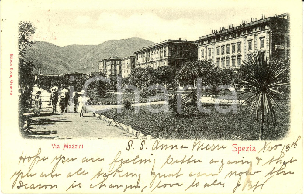 Cartolina originale da collezione 1901 LA SPEZIA Veduta di via MAZZINI con passanti Cartolina postale FP VG 1