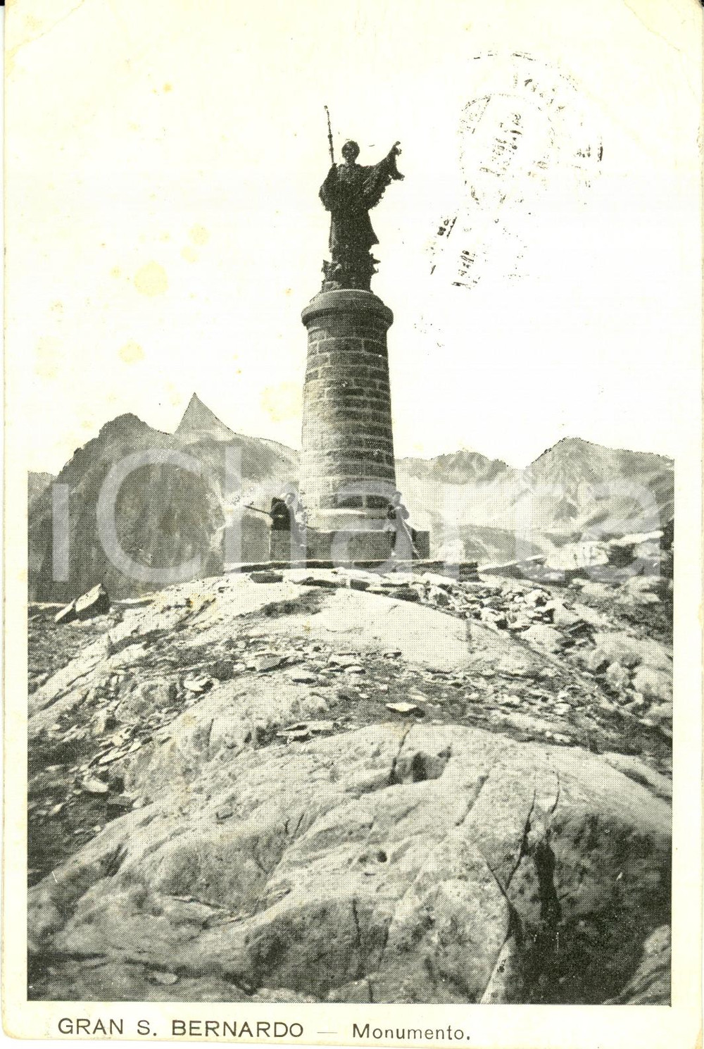 Cartolina originale da collezione 1925 COLLE GRAN SAN BERNARDO AO Monumento con statua del santo Cartolina FP 1