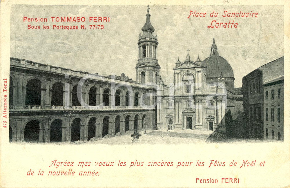 Cartolina originale da collezione 1902 LORETO (AN) Veduta della piazza del SANTUARIO *Cartolina postale FP VG 1