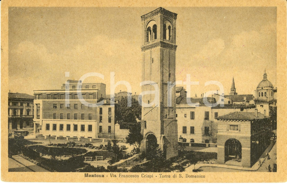 Cartolina originale da collezione 1947 MANTOVA Via Francesco CRISPI con Torre SAN DOMENICO Cartolina FP VG 1