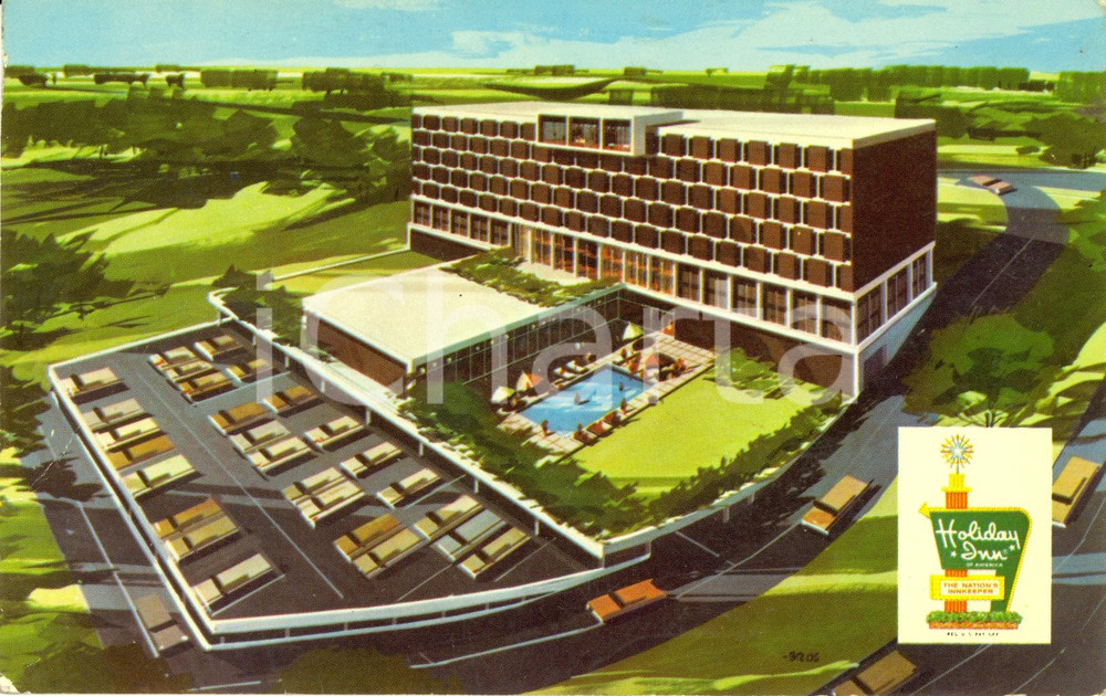 Cartolina originale da collezione 1967 NEWTON USA L Hotel HOLIDAY INN Cartolina VINTAGE ILLUSTRATA FP VG 1