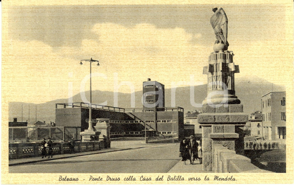 Cartolina originale da collezione 1937 BOLZANO Ponte DRUSO con Casa del Balilla verso la Mendola Cartolina FP NV 1