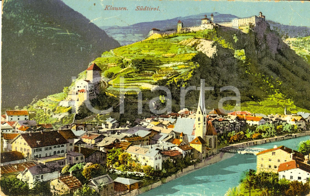 Cartolina originale da collezione 1923 CHIUSA / KLAUSEN BZ Veduta panoramica del paese Cartolina FP VG 1