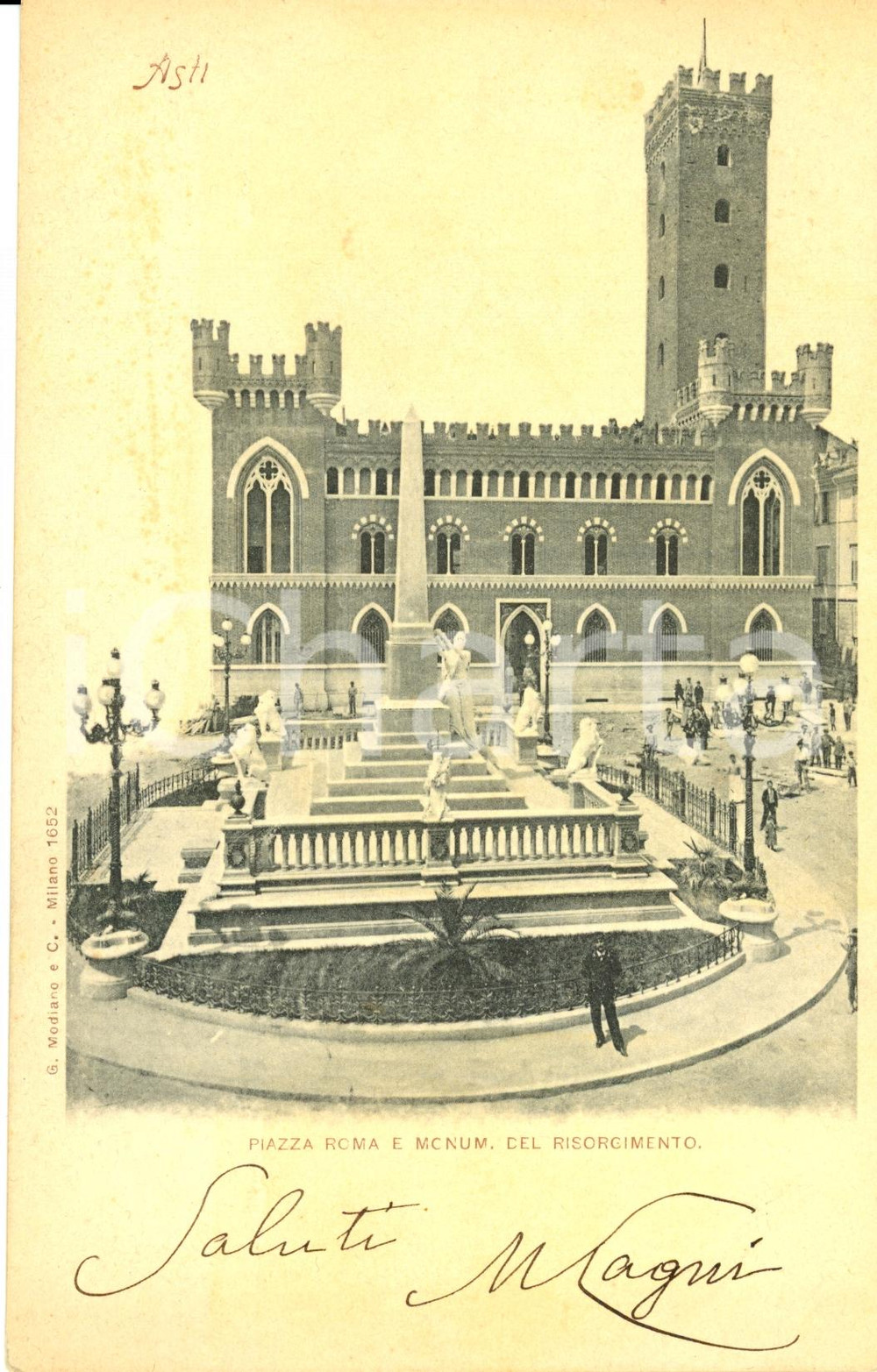 Cartolina originale da collezione 1900 ca ASTI Piazza ROMA e monumento del Risorgimento Cartolina FP NV 1