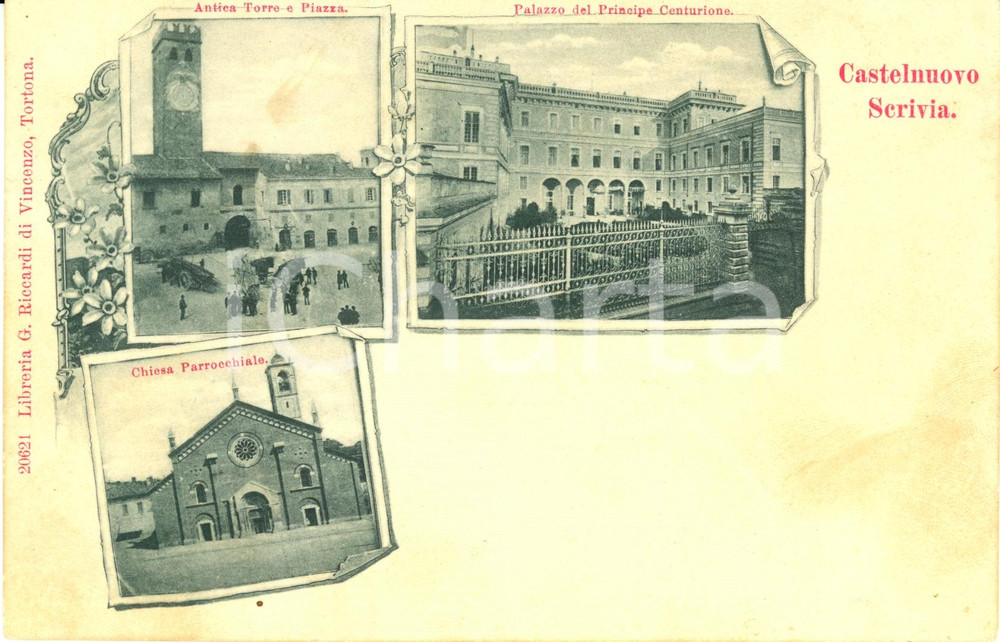 Cartolina originale da collezione 1900 ca CASTELNUOVO SCRIVIA (AL) Vedutine monumenti cittadini *Cartolina FP VG 1