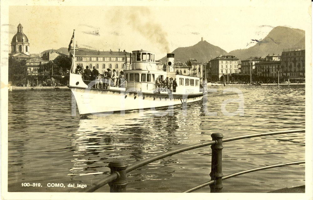 Cartolina originale da collezione 1939 COMO Veduta dal lago con il battello GARIBALDI Cartolina FP VG ANIMATA 1