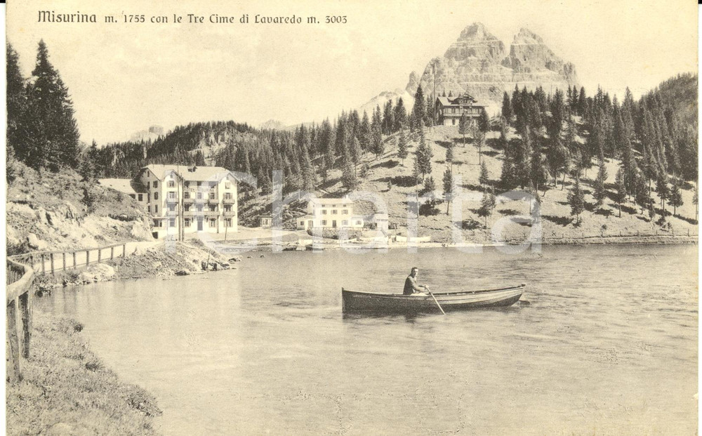 Cartolina originale da collezione 1932 MISURINA BL Il lago con le TRE CIME DI LAVAREDO Cartolina animata FP VG 1