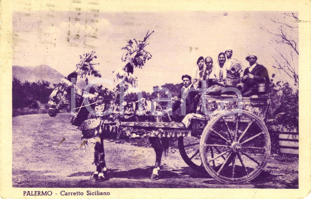Cartolina originale da collezione 1939 PALERMO Tipico carretto siciliano Cartolina postale animata FP VG 1