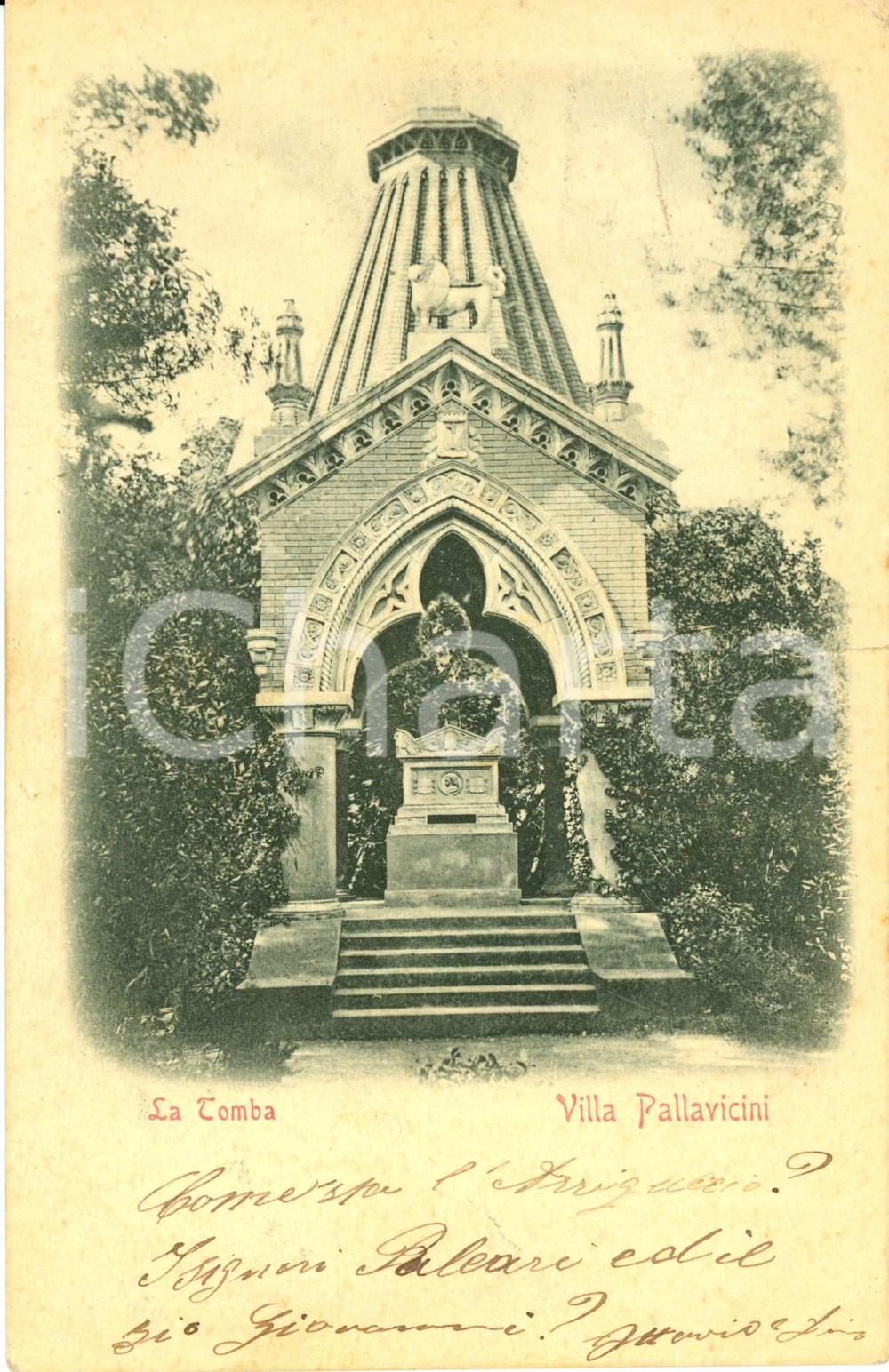Cartolina originale da collezione 1900 PEGLI (GE) Tomba del capitano VILLA PALLAVICINI *Cartolina FP DANNEGGIATA 1