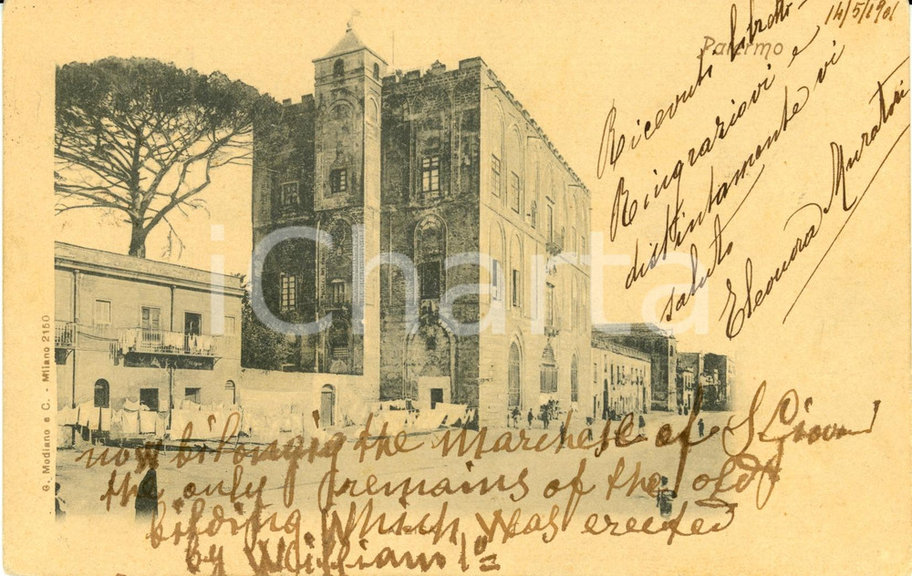 Cartolina originale da collezione 1901 PALERMO Veduta esterna del palazzo della ZISA Cartolina animata FP VG 1