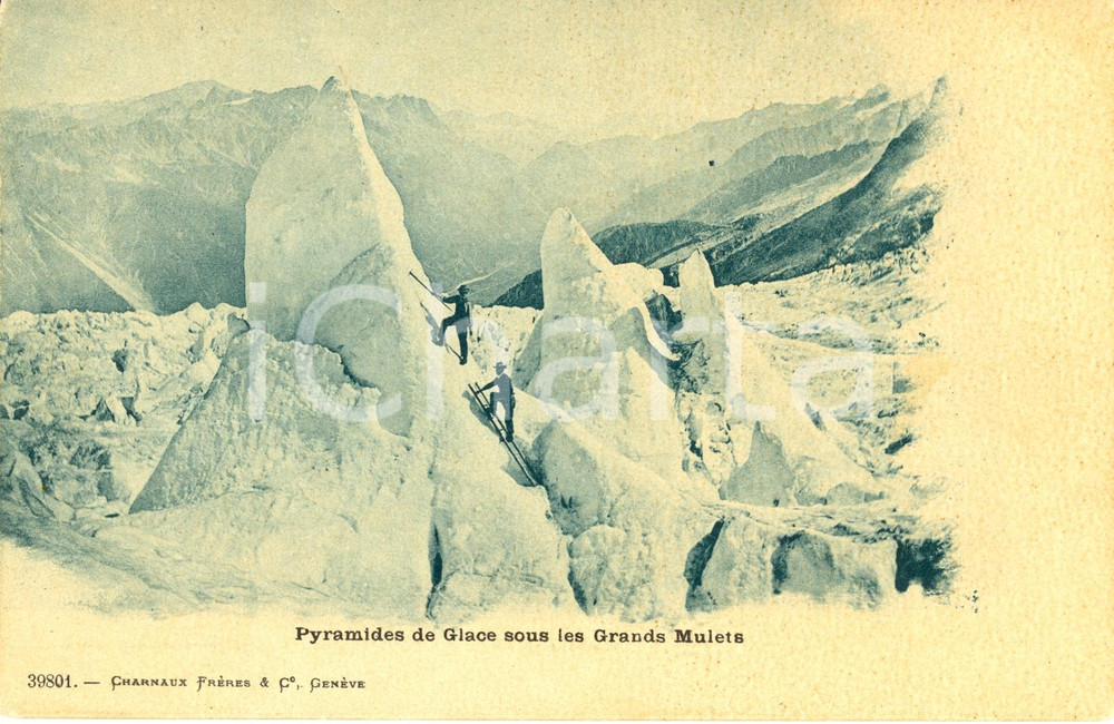 Cartolina originale da collezione 1900 ca MONTE BIANCO Pyramides de glace sous les GRANDS MULETS *Cartolina FP NV 1