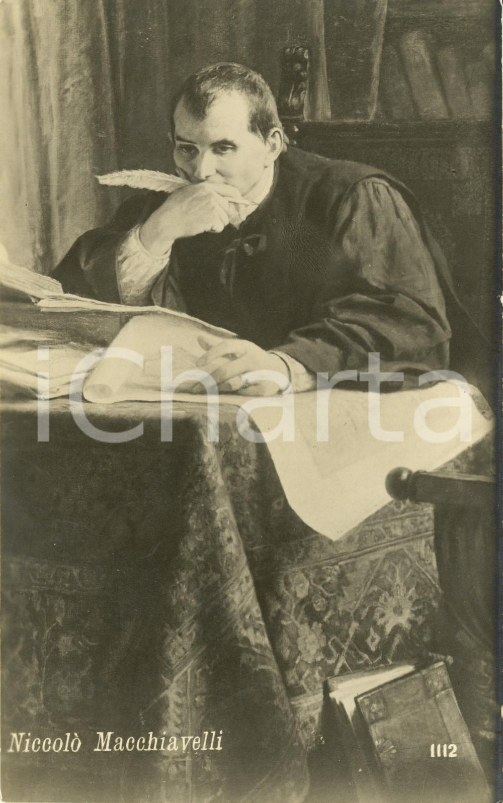 Cartolina originale da collezione 1930 ca NICCOLO' MACCHIAVELLI allo scrittoio *Cartolina postale FP NV 1