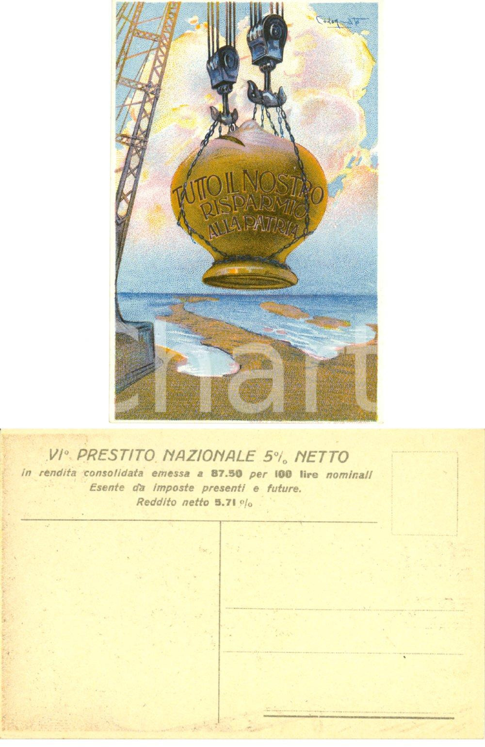 Cartolina originale da collezione 1918 ca WW1 NOSTRO RISPARMIO ALLA PATRIA VI Prestito nazionale *Ill. CODOGNATO 1