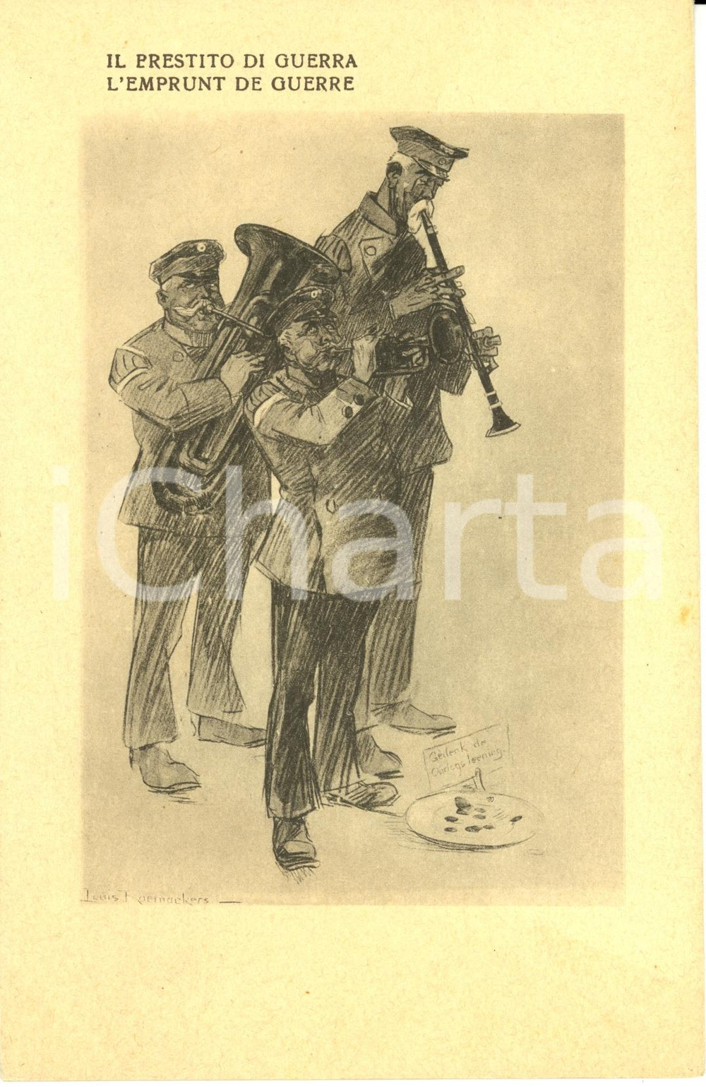 Cartolina originale da collezione 1917 WW1 SATIRA DI GUERRA Prestito guerra tedesco *Ill. RAEMAEKERS CARTOLINA FP 1