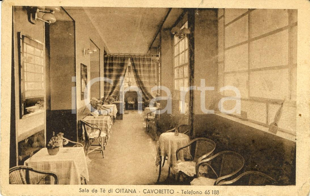Cartolina originale da collezione 1930 ca CAVORETTO Sala da tÃ¨ albergo ristorante OITANA *DANNEGGIATA FP NV 1