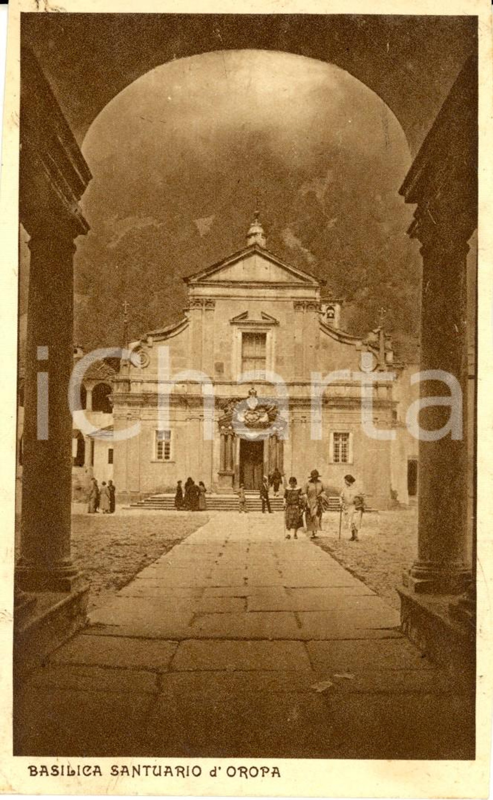 Cartolina originale da collezione 1928 SANTUARIO DI OROPA (BI) Facciata della basilica *Cartolina animata FP VG 1