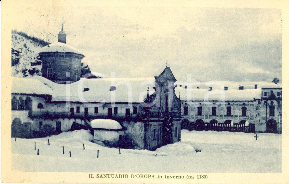 Cartolina originale da collezione 1915 ca OROPA (BI) Veduta del santuario in inverno *Cartolina postale FP VG 1