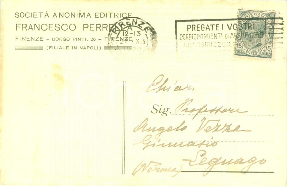 Cartolina originale da collezione 1920 FIRENZE SocietÃ  Anonima Editrice Francesco PERRELLA Cartolina postale FP VG 1