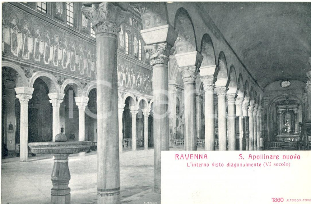Cartolina originale da collezione 1915 ca RAVENNA Interno di SANT'APOLLINARE NUOVO *Cartolina postale FP NV 1