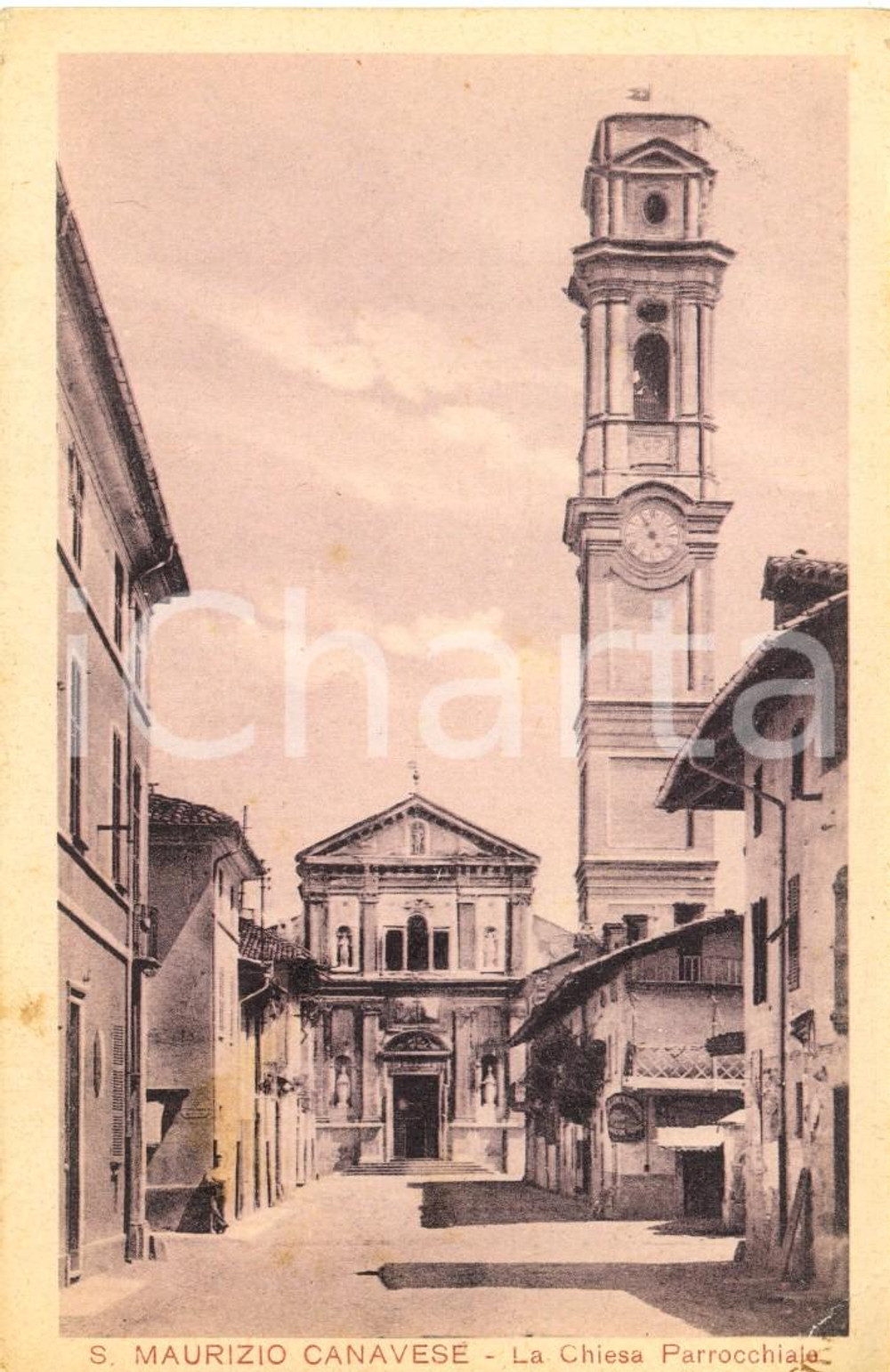 Cartolina originale da collezione 1931 SAN MAURIZIO CANAVESE (TO) Facciata della chiesa parrocchiale *FP VG 1