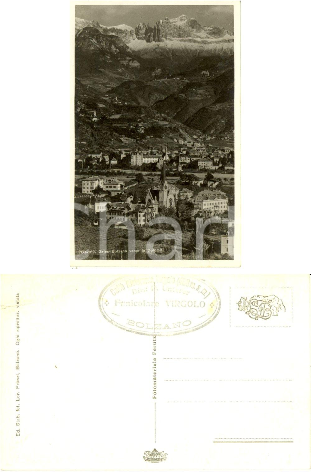 Cartolina originale da collezione 1930 ca GRIES BZ Panorama con le DOLOMITI sullo sfondo Cartolina FP NV 1