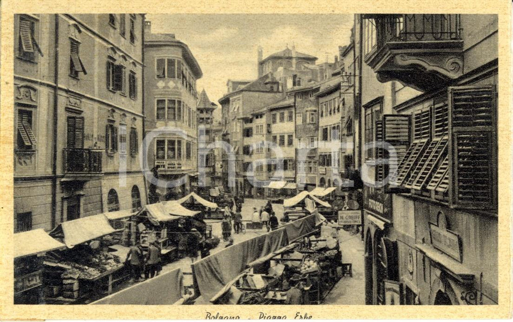 Cartolina originale da collezione 1930 ca BOLZANO Mercato in piazza ERBE Cartolina postale ANIMATA FP NV 1