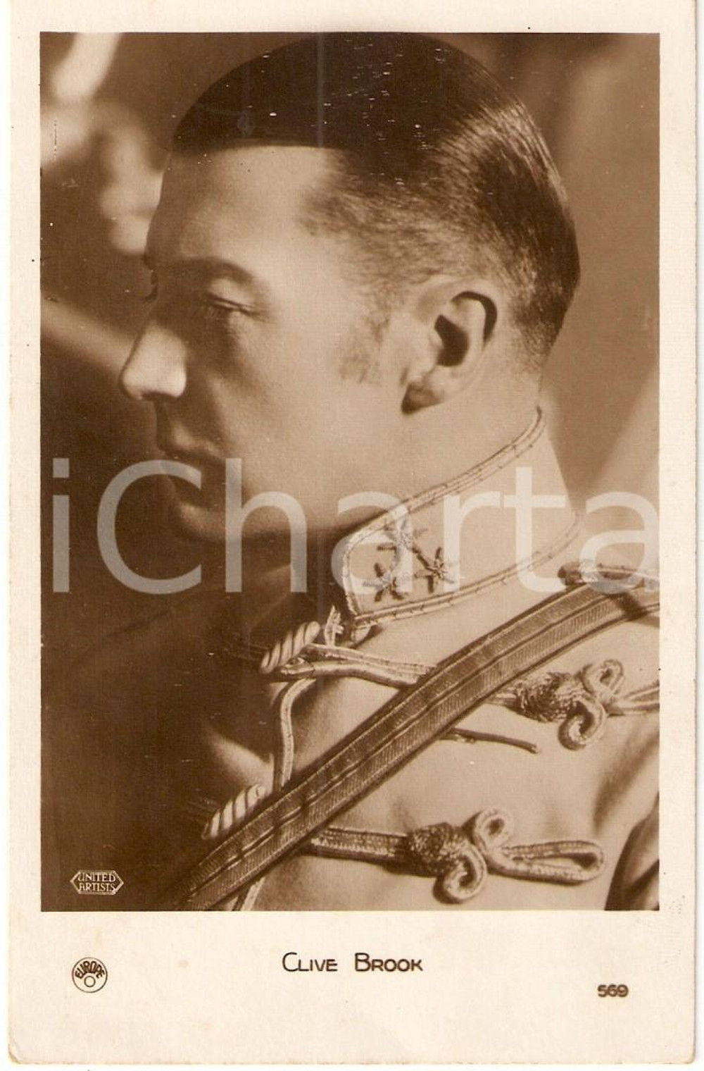Cartolina originale da collezione 1930 ca CINEMA Attore Clive BROOK Ritratto in divisa militare*Cartolina FP NV 1