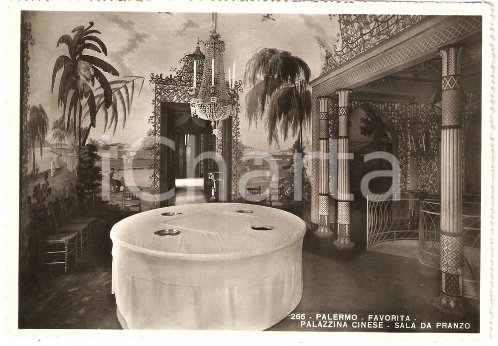 Cartolina originale da collezione 1955 ca PALERMO Parco della FAVORITA Palazzina cinese Sala da pranzo *Cartolina 1