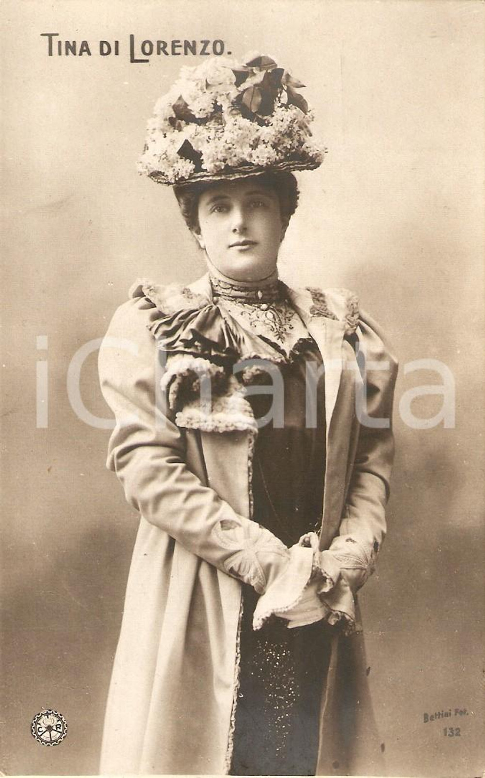 Cartolina originale da collezione 1905 TEATRO Tina DI LORENZO Ritratto cappello con decorazione floreale Cartolina 1