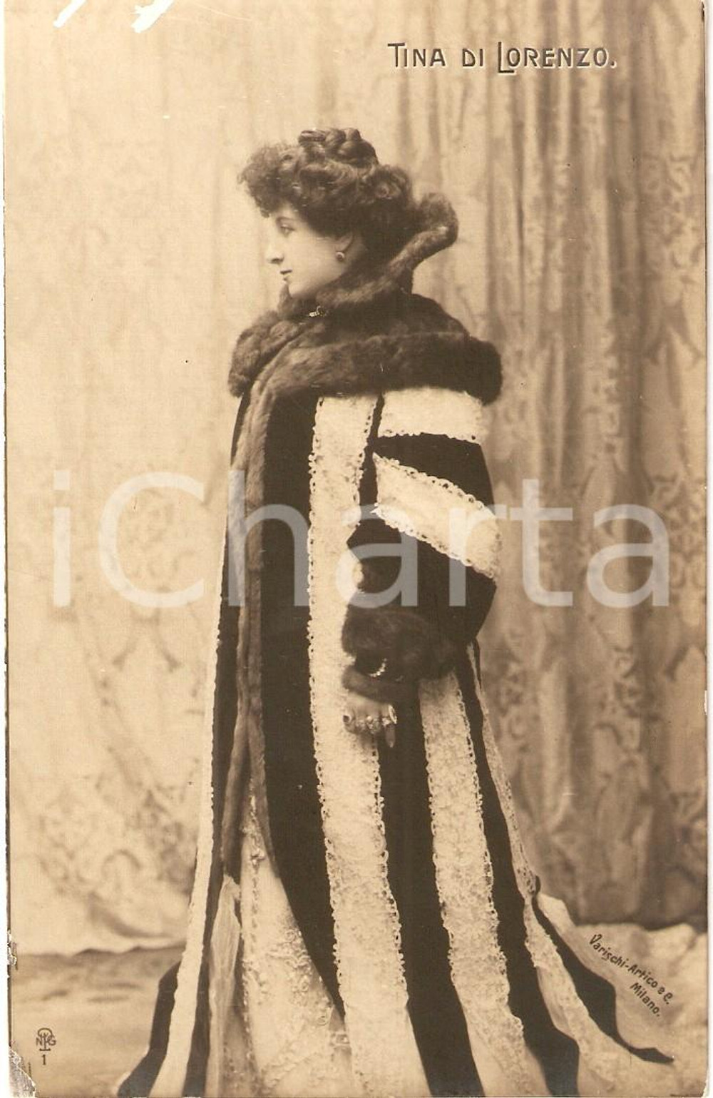 Cartolina originale da collezione 1905 ca TEATRO Tina DI LORENZO Ritratto con pelliccia *Cartolina FP NV 1