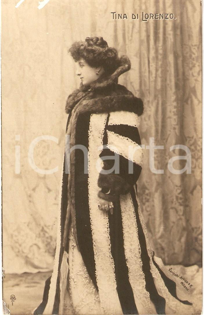 Cartolina originale da collezione 1905 ca TEATRO Tina DI LORENZO Ritratto con pelliccia Cartolina FP NV 1