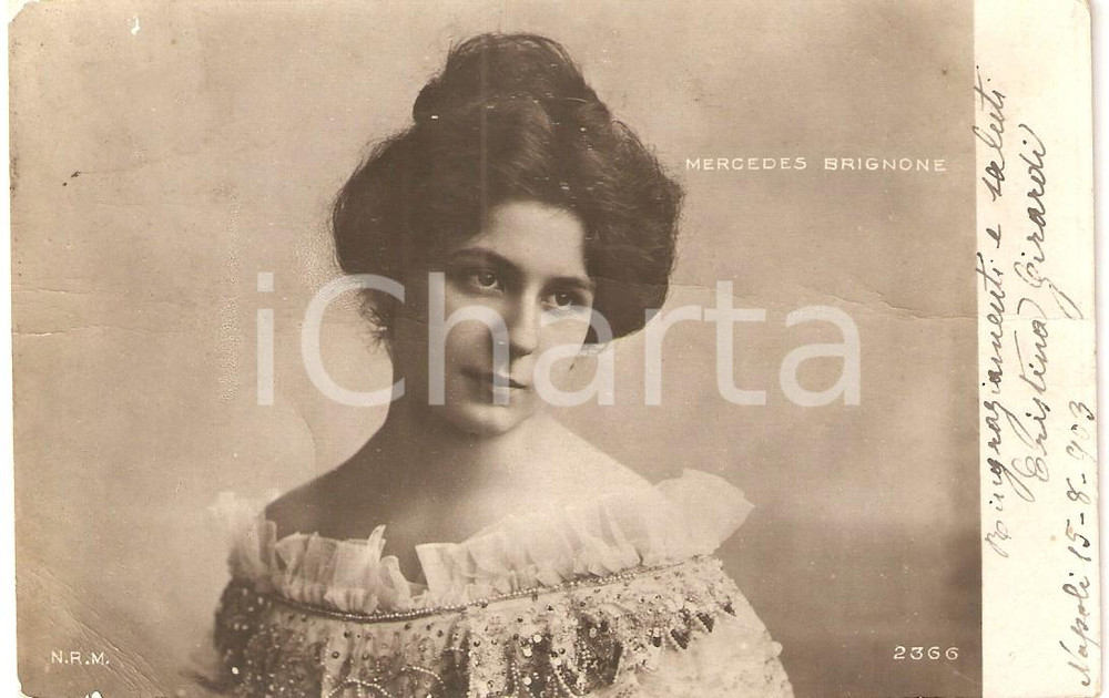 Cartolina originale da collezione 1910 ca TEATRO Attrice Mercedes BRIGNONE Ritratto Cartolina FP VG 1