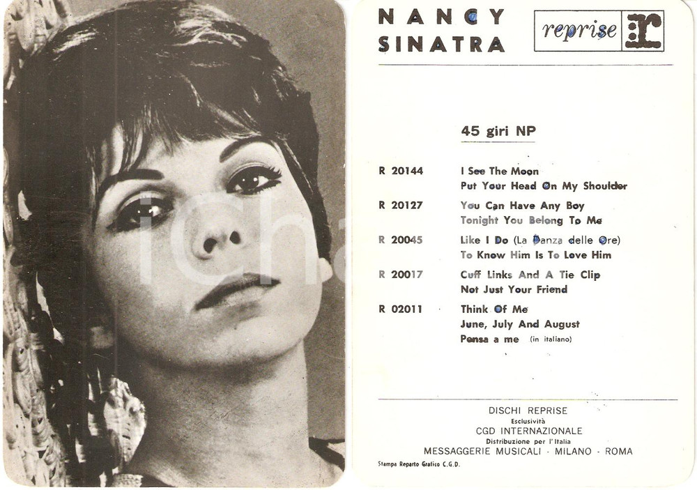 Cartolina originale da collezione 1960 ca MUSICA Nancy SINATRA Discografia Foto seriale DISCHI REPRISE 1