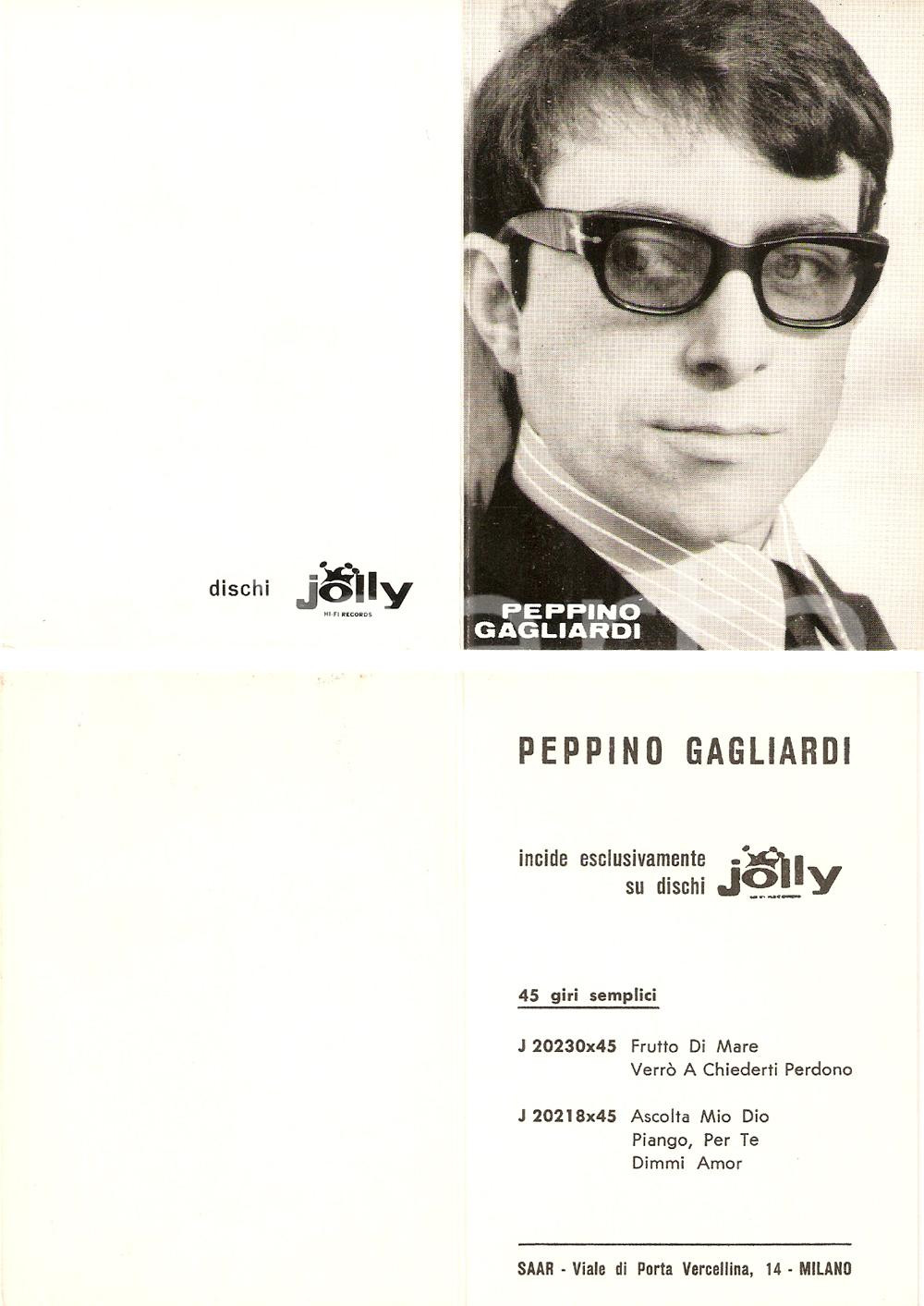 Cartolina originale da collezione 1965 ca MUSICA Peppino GAGLIARDI Discografia Ed. DISCHI JOLLY Pieghevole 7x10 cm 1