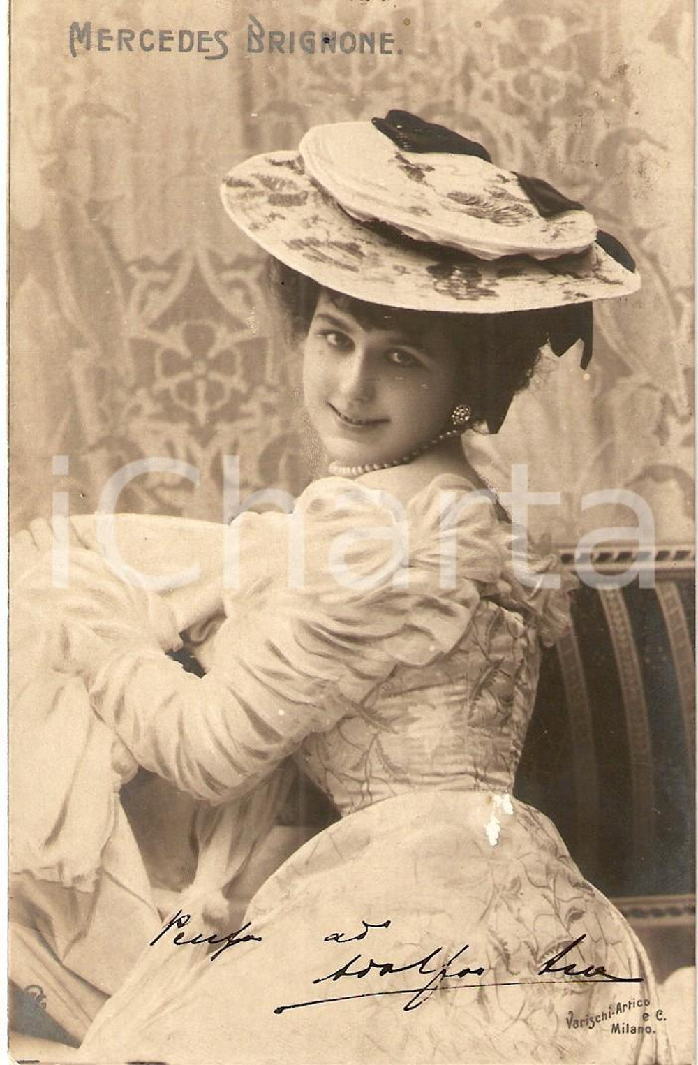 Cartolina originale da collezione 1910 ca TEATRO Attrice Mercedes BRIGNONE Ritratto con cappello *Cartolina FP VG 1