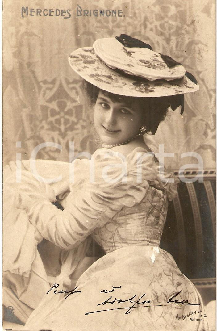 Cartolina originale da collezione 1910 ca TEATRO Attrice Mercedes BRIGNONE Ritratto con cappello Cartolina FP VG 1