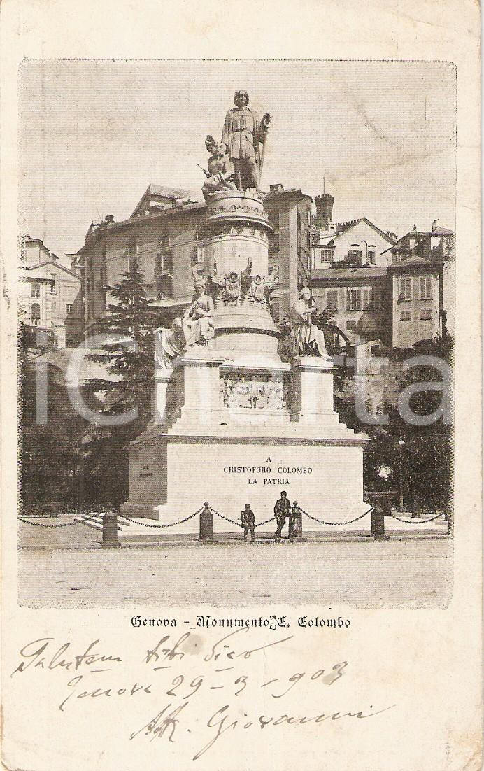 Cartolina originale da collezione 1903 GENOVA Monumento a Cristoforo COLOMBO Cartolina ANIMATA FP VG 1