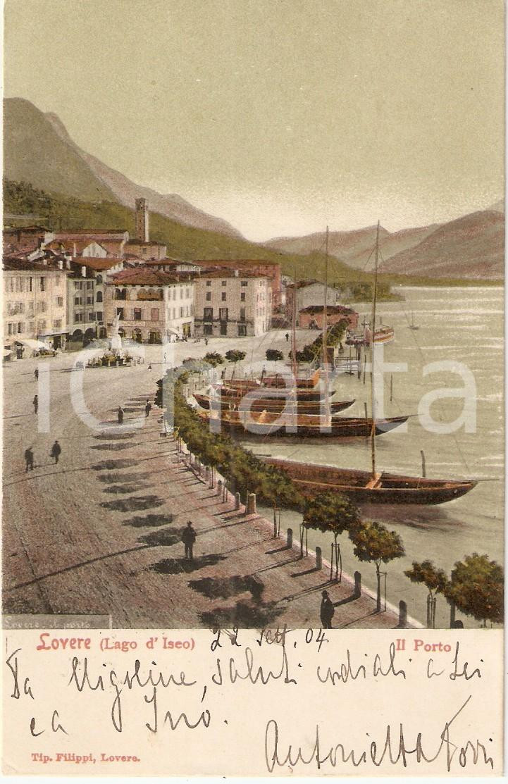 Cartolina originale da collezione 1904 LOVERE BG Panorama con LAGO D ISEO Cartolina ANIMATA FP VG 1
