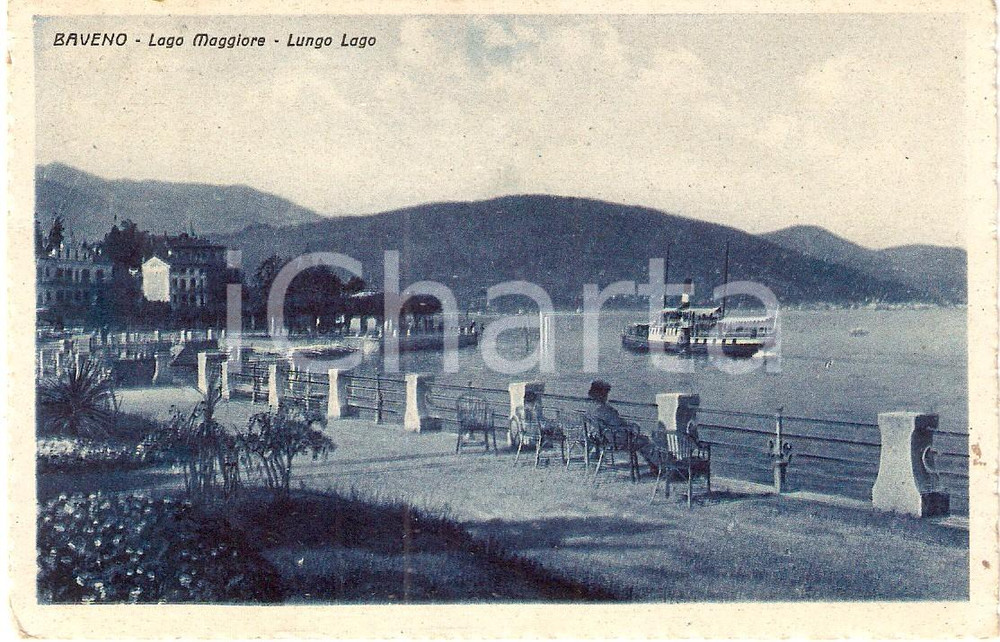Cartolina originale da collezione 1942 BAVENO (VB) Panorama con LAGO MAGGIORE e lungolago *Cartolina FP VG 1