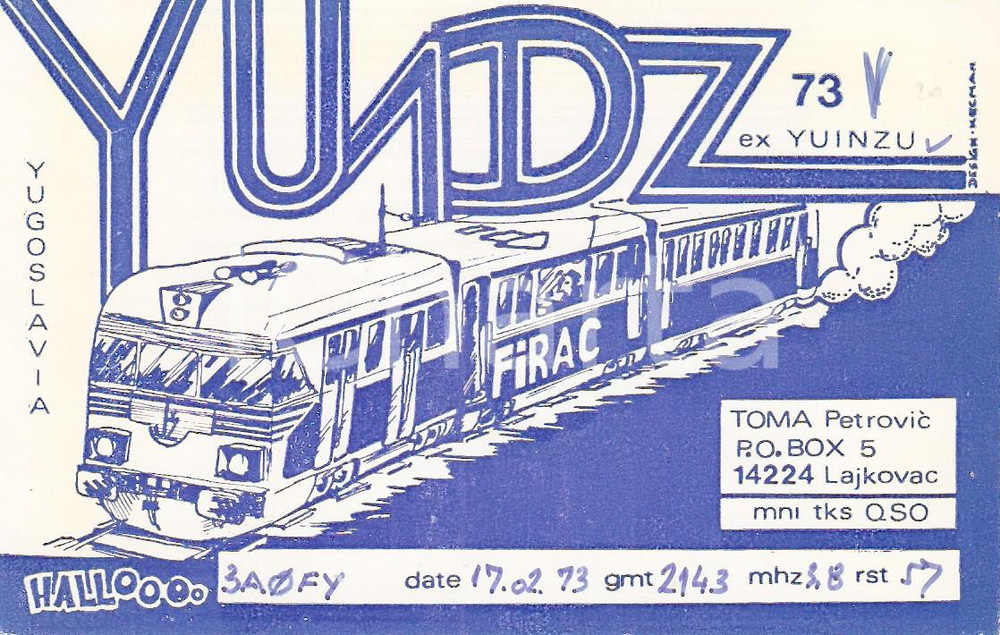 1965 ca JUGOSLAVIA Fédération Internationale Radio Amateurs Cheminots FIRAC *QSL