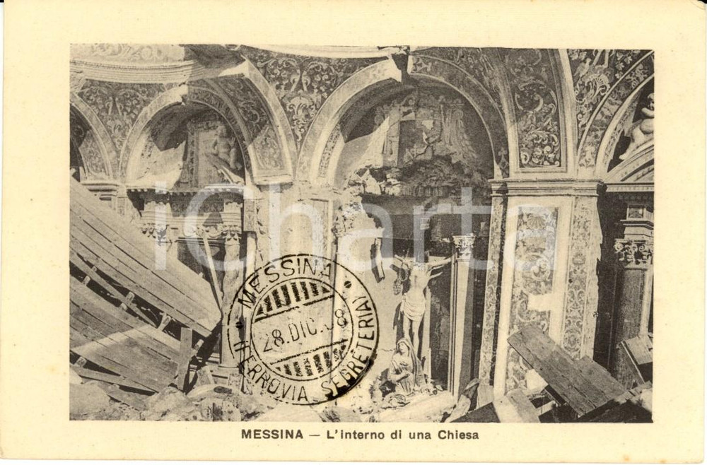 Cartolina originale da collezione 1908 MESSINA TERREMOTO Interno di una Chiesa in macerie Cartolina FP NV 1