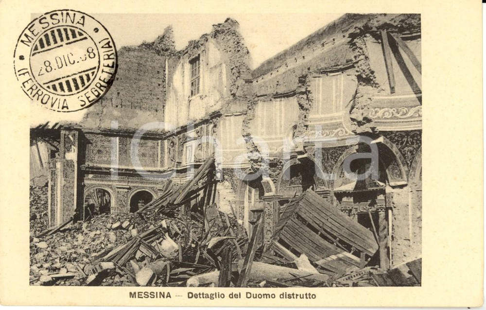 Cartolina originale da collezione 1908 MESSINA Duomo distrutto da terremoto Cartolina FP NV annullo commemorativo 1