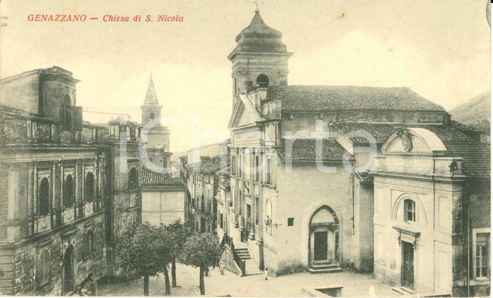 Cartolina originale da collezione 1930 ca GENAZZANO (RM) Scorcio paese con Chiesa di SAN NICOLA *Cartolina FP NV 1