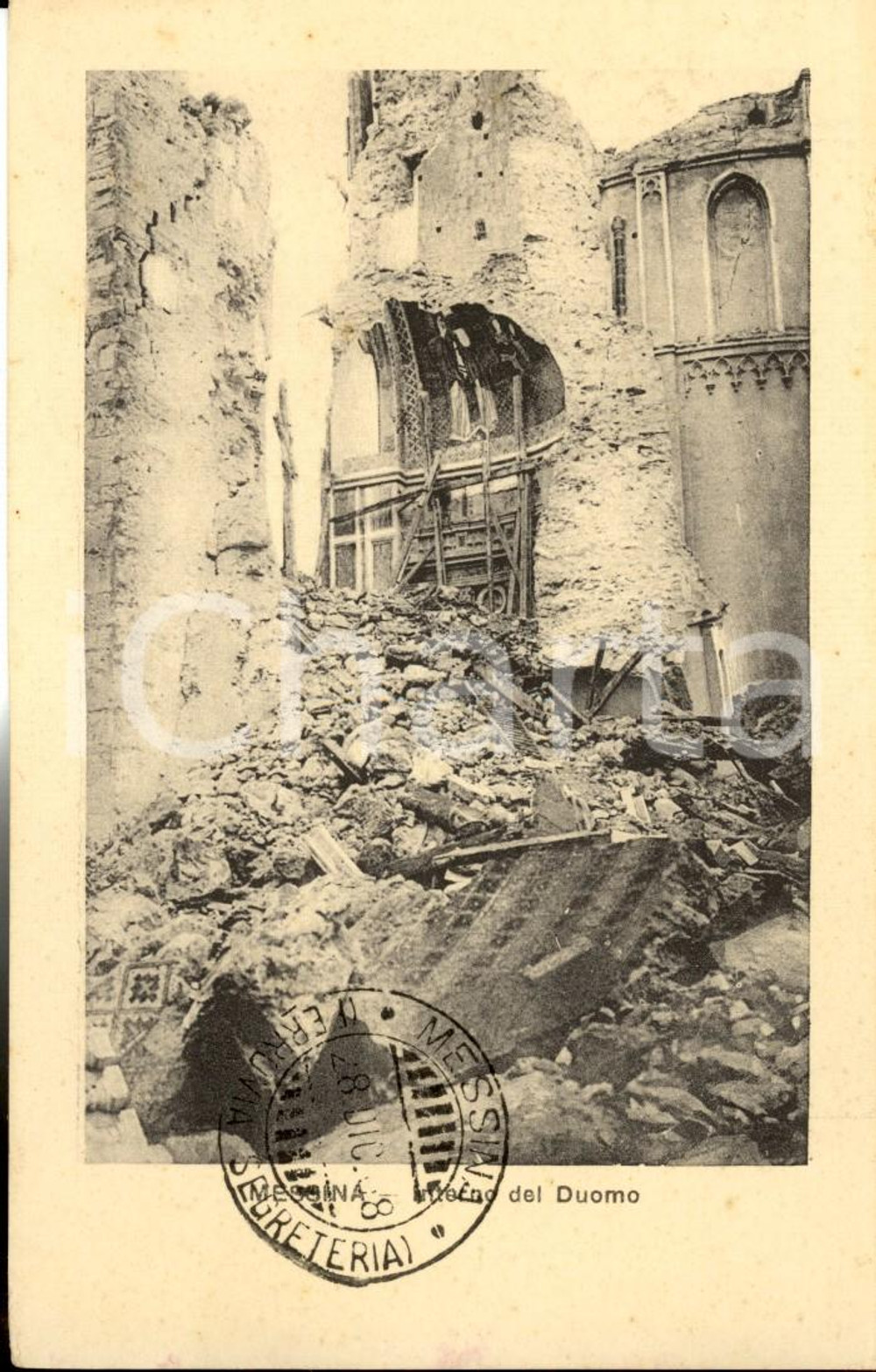 Cartolina originale da collezione 1908 MESSINA TERREMOTO Interno del Duomo ridotto in macerie *Cartolina FP NV 1
