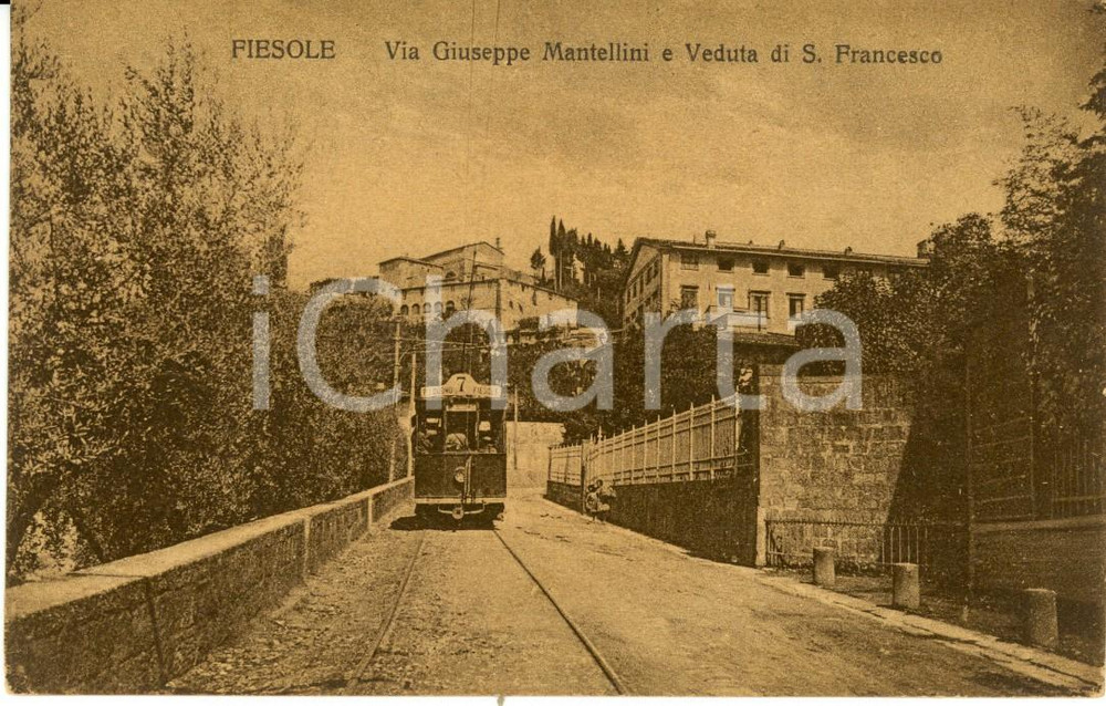 Cartolina originale da collezione 1921 FIESOLE FI Via Giuseppe MANTELLINI e convento di SAN FRANCESCO FP VG 1