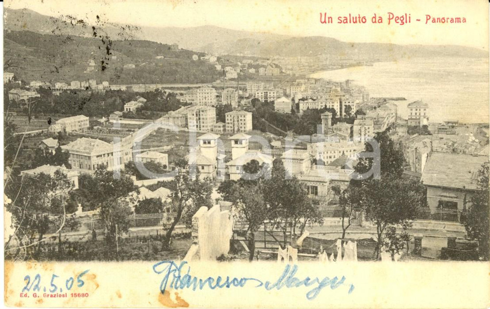 Cartolina originale da collezione 1905 GENOVA Veduta panoramica dell abitato di PEGLI Cartolina postale FP VG 1