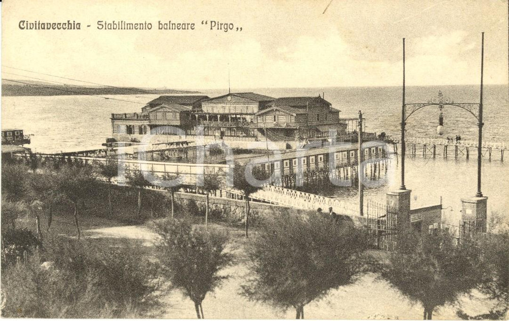 Cartolina originale da collezione 1920 ca CIVITAVECCHIA RM Veduta dello stabilimento balneare PIRGO FP NV 1