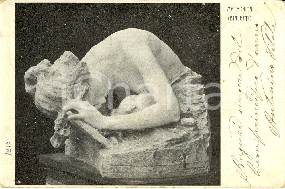 Cartolina originale da collezione 1910 ARTE Felice BIALETTI  Scultura MATERNITA' *Cartolina postale FP VG 1