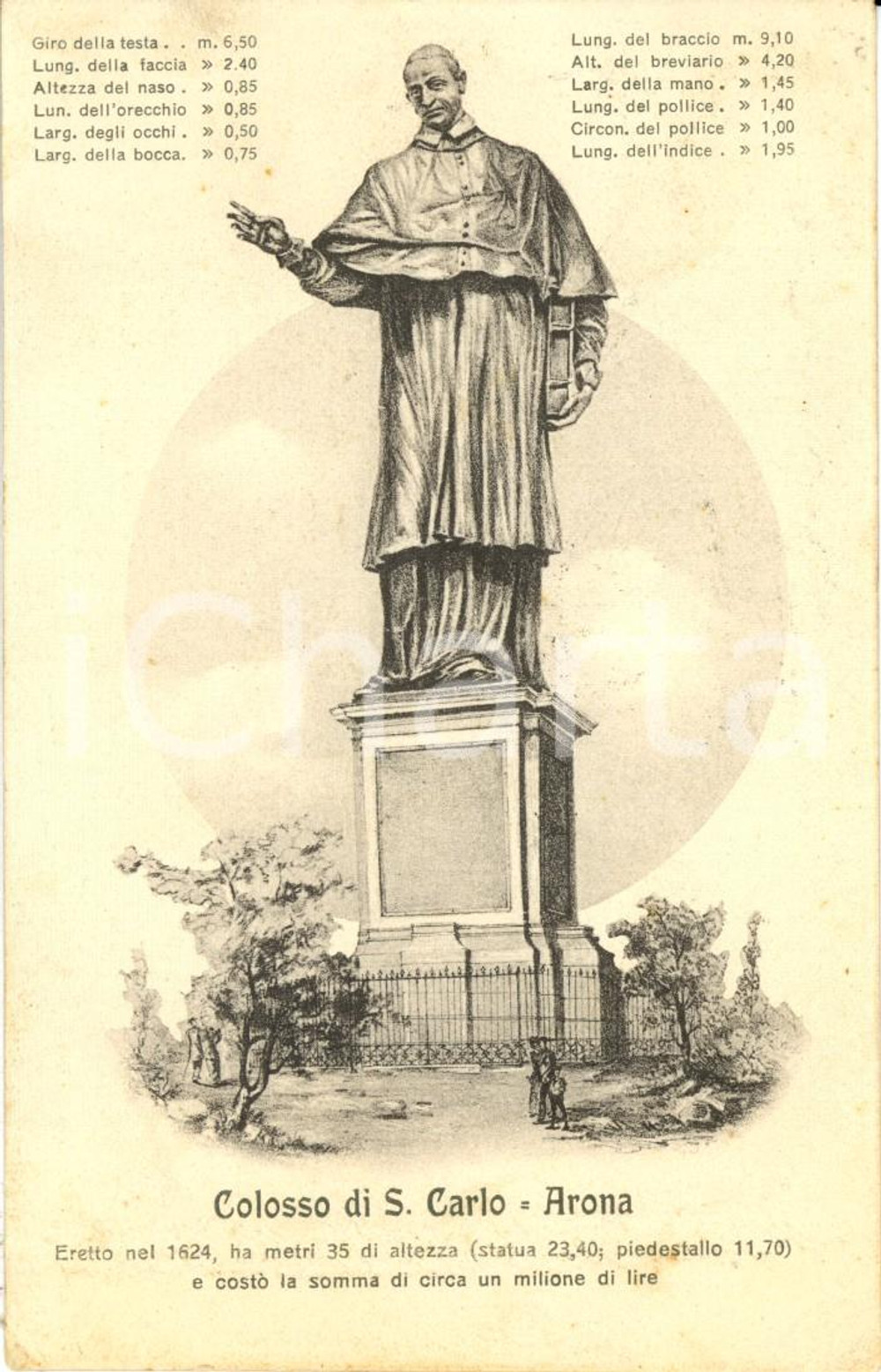 Cartolina originale da collezione 1907 ARONA (NO) Il colosso di SAN CARLO BORROMEO *Cartolina illustrata FP VG 1