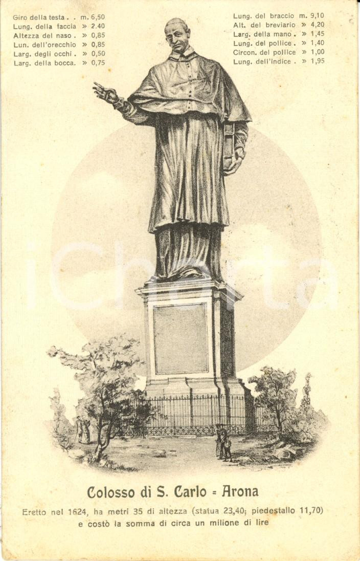 Cartolina originale da collezione 1907 ARONA NO Il colosso di SAN CARLO BORROMEO Cartolina illustrata FP VG 1